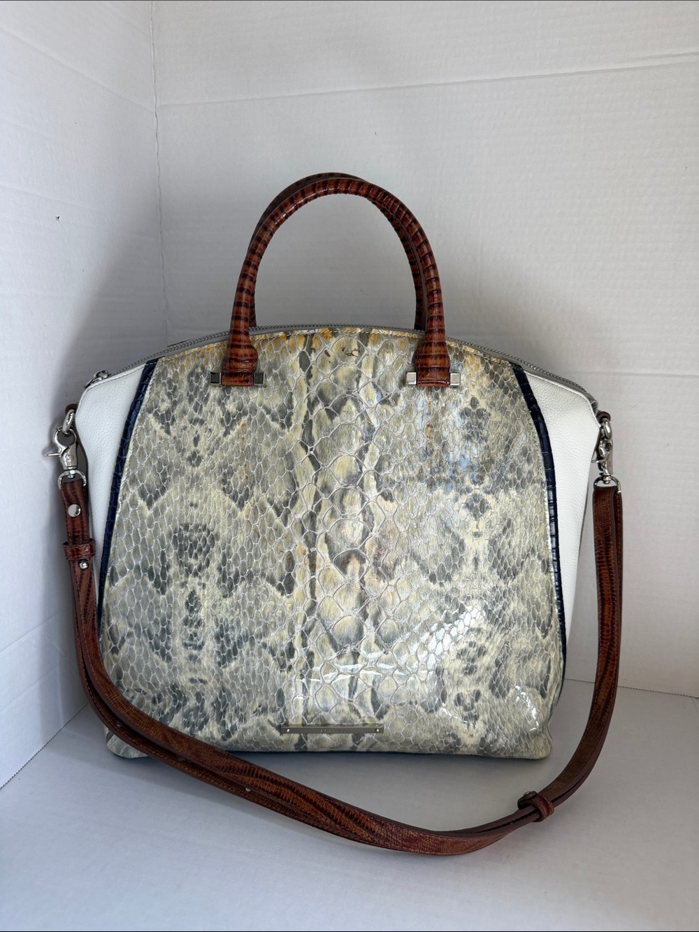 Brahmin Python Snakeskin Embossed Leather Satchel Bag